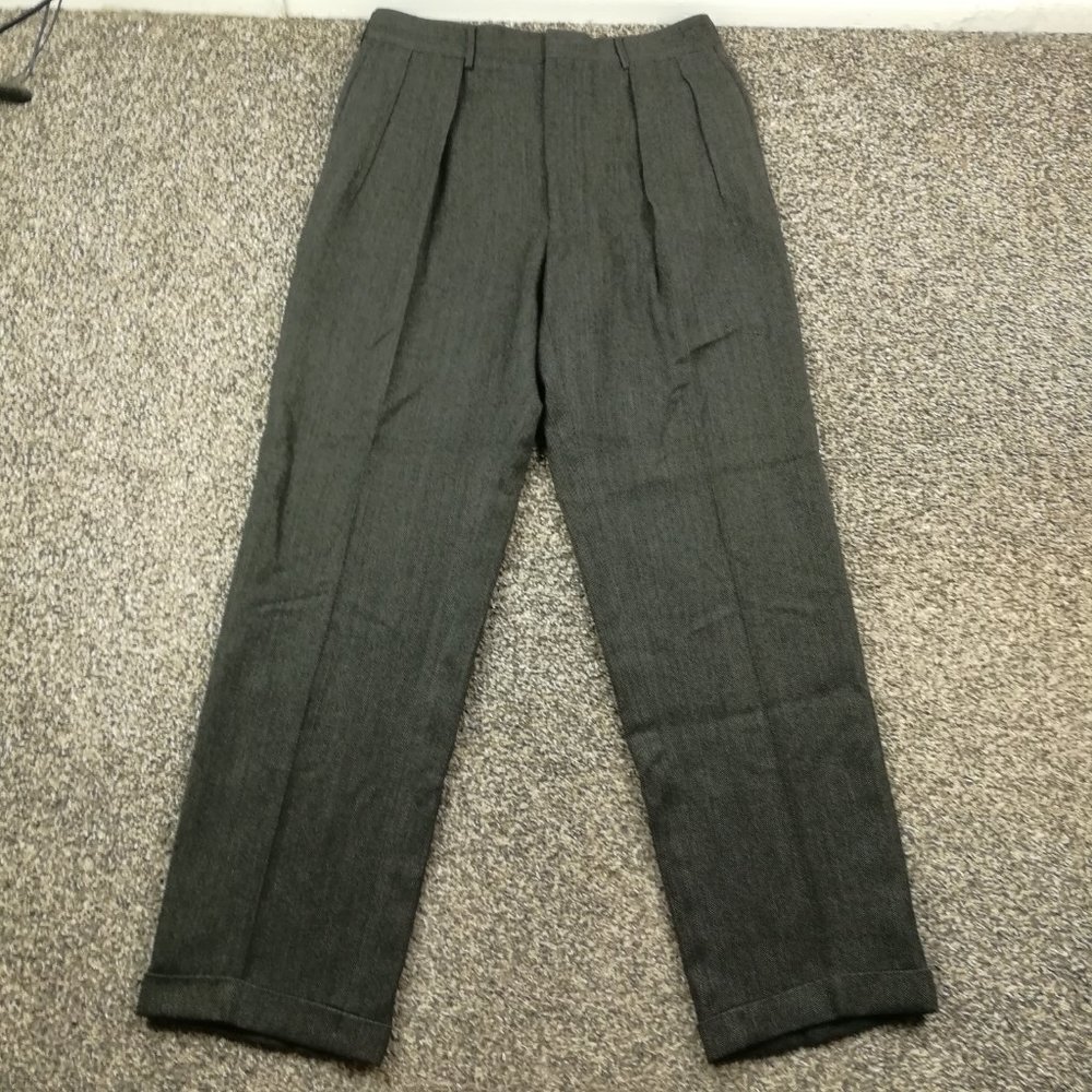Vintage Polo Ralph Lauren Pants Tweed Wool Herringbone Gray Black 32x31 - Picture 2 of 11